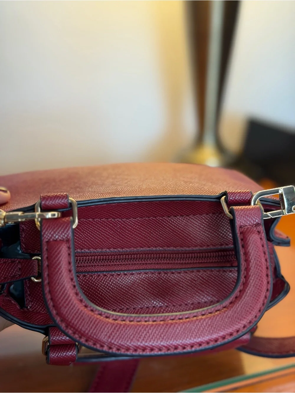 GUESS Burgundy Mini Satchel Crossbody Bag with Adjustable Strap